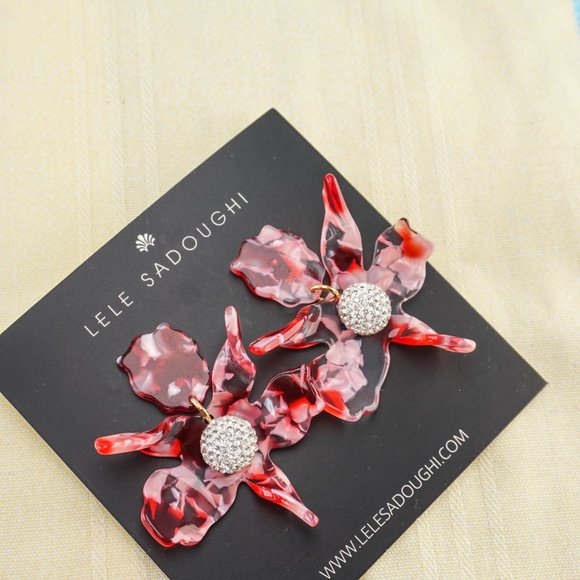 NEW Lele Sadoughi Crystal Small Lily Earrings - Cherry Red - Picture 3 of 6